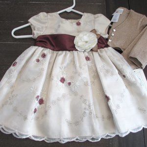 Sweet Heart Rose Fancy Party Dress Girls 18 months Ivory Sheer & Maroon &Sweater